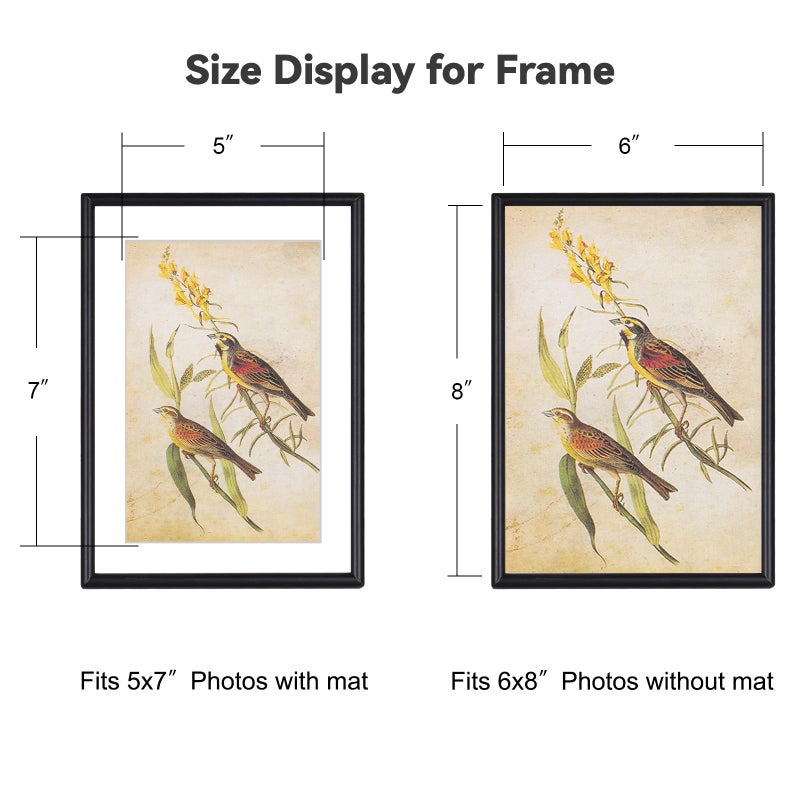 Fkvat 6x8 Picture Frame, Black Modern Aluminum Metal Photo Frame with HD Glass, Fits 5x7 with Mat or 6 x 8 without Mat, for Tabletop and Wall Mounting, 1 Pack - Image 2